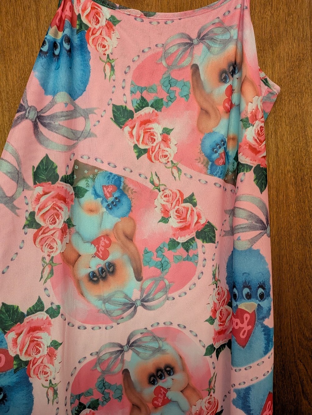 Lazy Oaf Three Eyed Puppy Pink & Blue Maxi Slip Dress Size Large - Picture 2 of 3